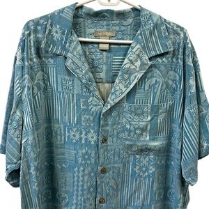 Silk FieldGear Tropical Hawaiian Print Button Down Short Sleeve Picket Shirt L